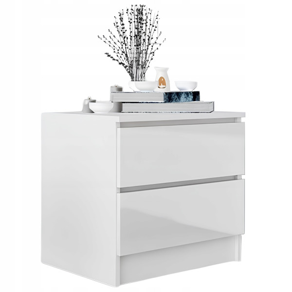 Stolik szafka nocna 2 szuflady 40 x 48 x 45 cm Zoe MDF Biała Połysk 774217