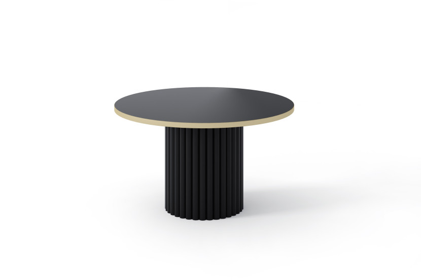Stolik VIRELO GOLD czarny z eleganckim złotym detalem na blacie 726322