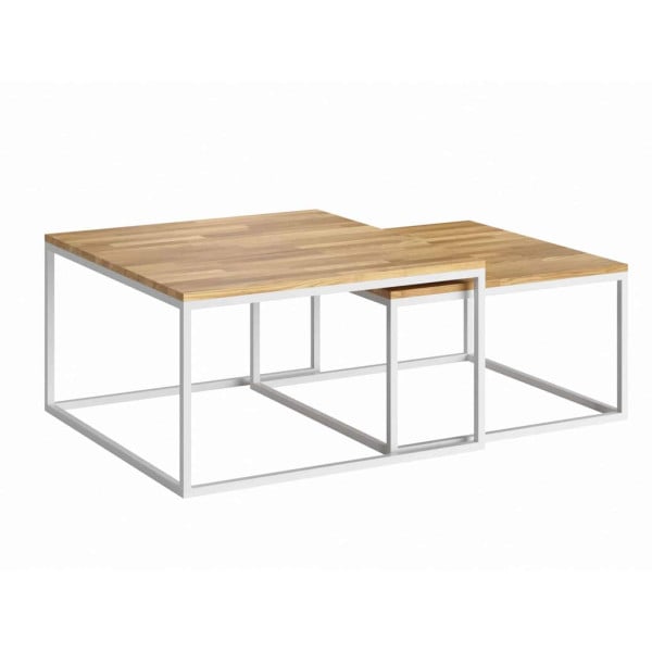 Stoliki kawowe białe loft z drewna i metalu 80x80 +70x70 328535