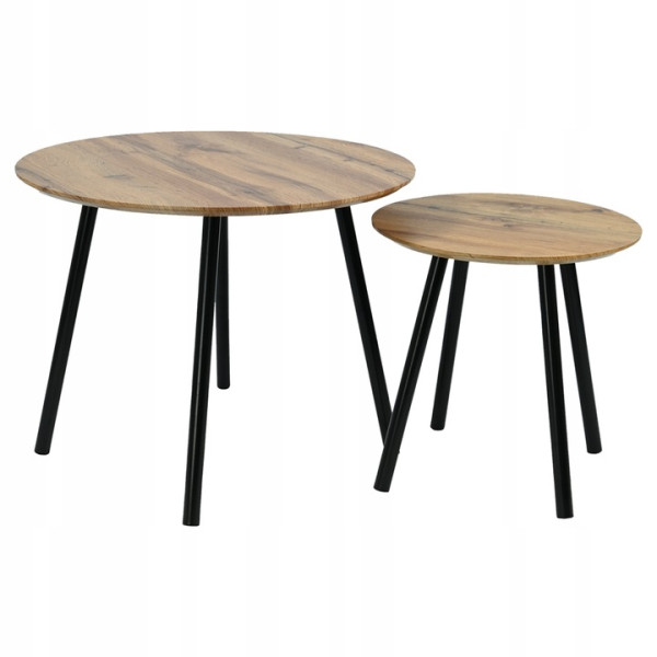 Stoliki kawowe okrągłe zestaw 2 stolików loft industrial SK119D dąb 766266