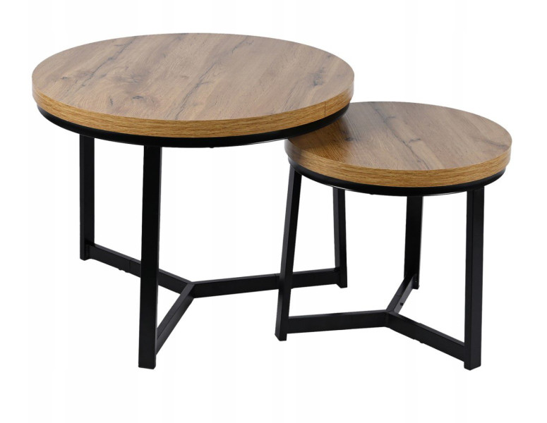 Stoliki kawowe okrągłe Zestaw stolików loft fi 60x47 fi 40x39 dąb 989931