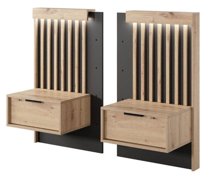 Stoliki nocne ALLI z zabudową z lamelami, Dąb Artisan + Antracyt 795736