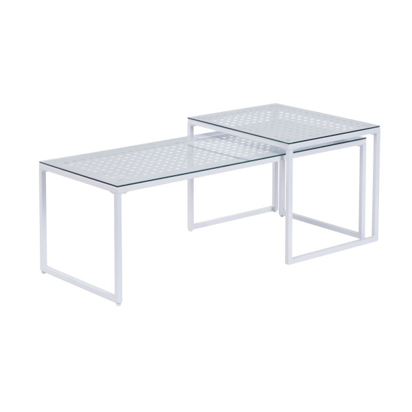 Stoliki składane, szkło, metal, zestaw 2 nowoczesnych stolików kawowych 819600