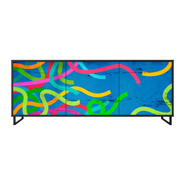 STREAMER TANGLE Komoda 3 drzwi Czarna-Metalowa ramka czarna 442547