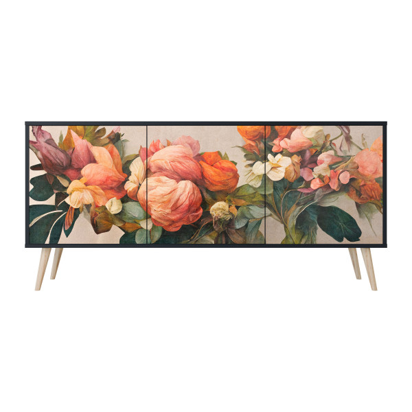 STYLISH BEAUTY Komoda 3 drzwi Czarna-Bukowa skośna 442479