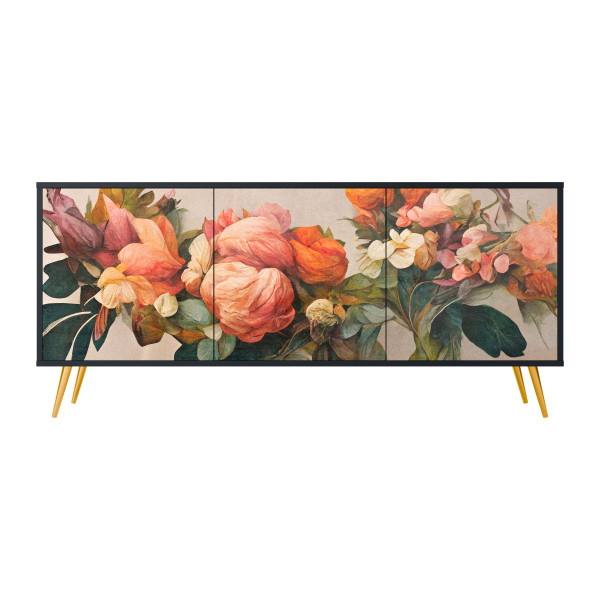 STYLISH BEAUTY Komoda 3 drzwi Czarna-Metalowa szpilka złota 441682