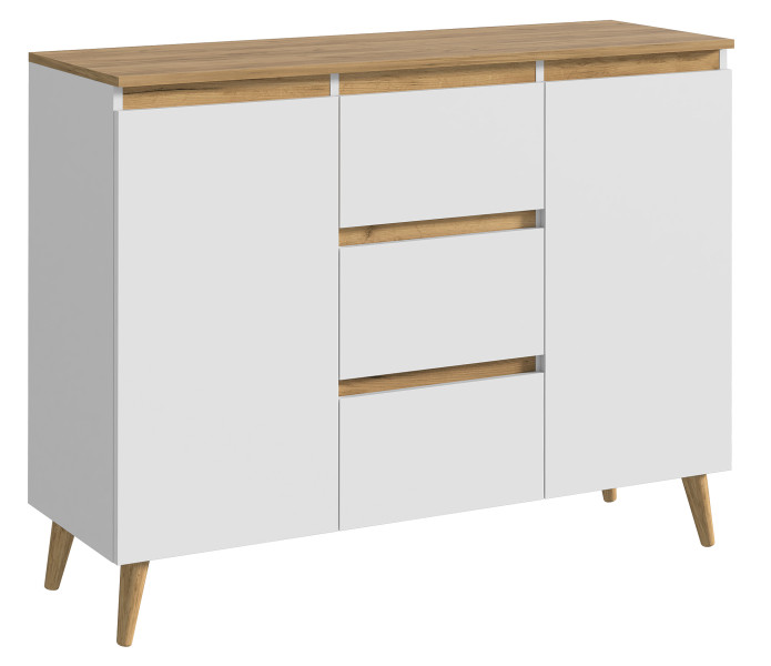 Stylowa komoda Norge 120 Biały-Dąb Craft 3 szuflady 917542