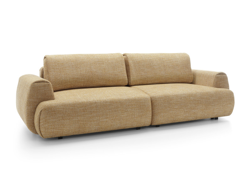 Stylowa żółta sofa MORENA z poduszkami i pojemnikiem na pościel 713242