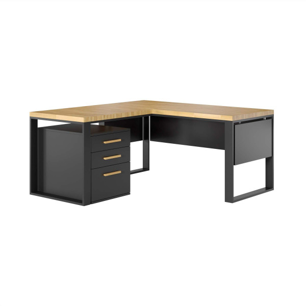 Stylowe Biurko Narożne Loft w Kolorze Czarnym 180x70 cm 313501