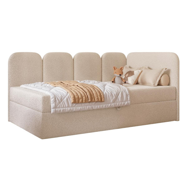 Stylowe łóżko dziecięce beżowe w miękkiej tkaninie boucle DREAMY 994902