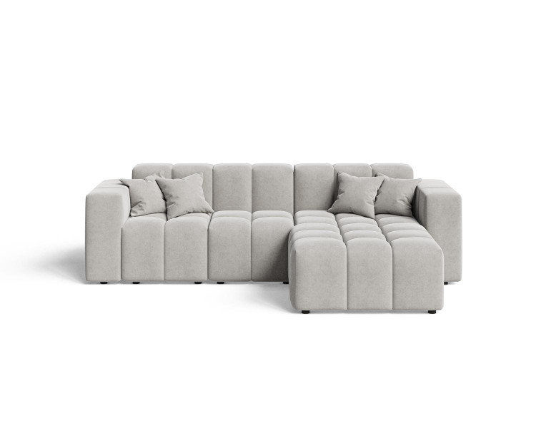 Stylowy tapicerowany narożnik typu bubble w szarej tkaninie OMBO 990749
