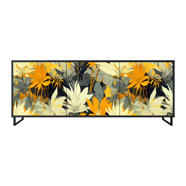 SUNKISSED LILY Komoda 3 drzwi Czarna-Metalowa ramka czarna 442698