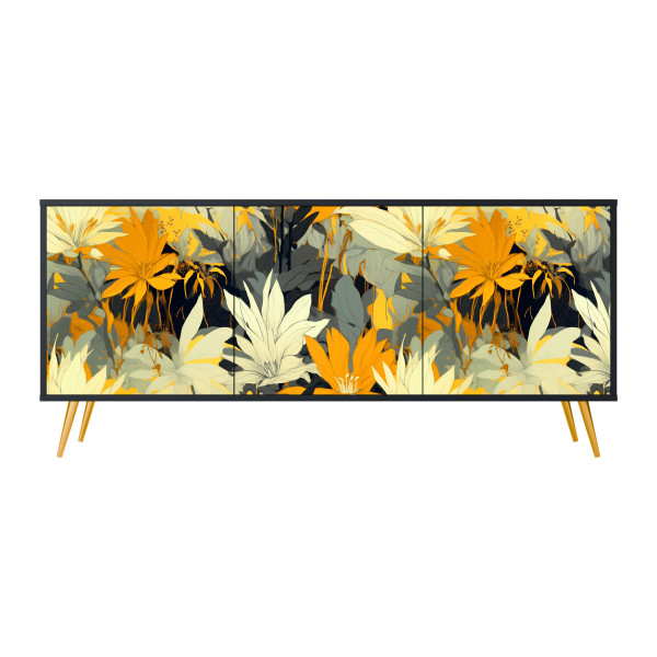 SUNKISSED LILY Komoda 3 drzwi Czarna-Metalowa szpilka złota 442196