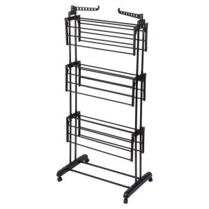 Suszarka na pranie metalowa czarna pionowa na kółkach 125×170 cm 774933 Suszarka na pranie metalowa czarna pionowa na kółkach 125×170 cm 774933