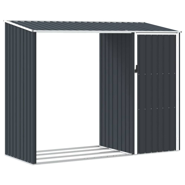 Szopa Ogrodowa Antracytowa Domek z Wiatą Na Drewno Stal 245x98x159 cm 940271