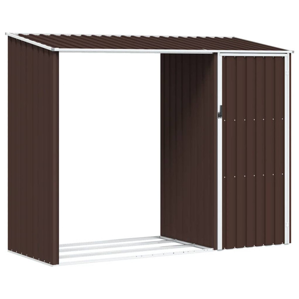 Szopa Ogrodowa Brązowa Domek z Wiatą Na Drewno Stal 245x98x159 cm 940429