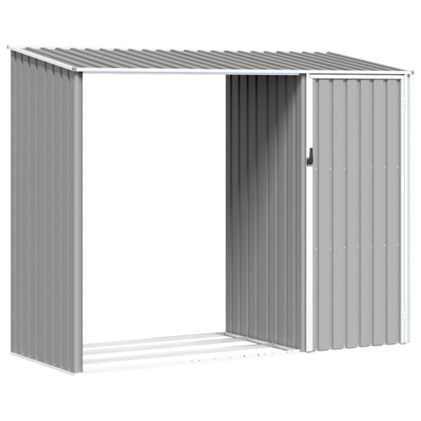 Szopa Ogrodowa Szara Domek z Wiatą Na Drewno Stal 245x98x159 cm 940289