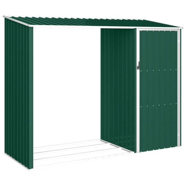 Szopa Ogrodowa Zielona Domek z Wiatą Na Drewno Stal 245x98x159 cm 940324