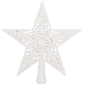 Szpic na choinkę 21 cm czubek ażurowa gwiazda biała brokat 399245 Szpic na choinkę 21 cm czubek ażurowa gwiazda biała brokat 399245