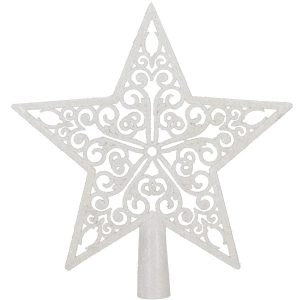 Szpic na choinkę 22 cm czubek ażurowa gwiazda biała brokat 399248 Szpic na choinkę 22 cm czubek ażurowa gwiazda biała brokat 399248