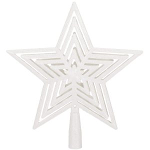 Szpic na choinkę 23 cm czubek ażurowa gwiazda biała brokat 390292 Szpic na choinkę 23 cm czubek ażurowa gwiazda biała brokat 390292