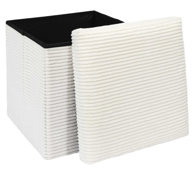 Sztruksowa pufa Boxy kremowa ze schowkiem 38x38x38 cm nowoczesna 699212
