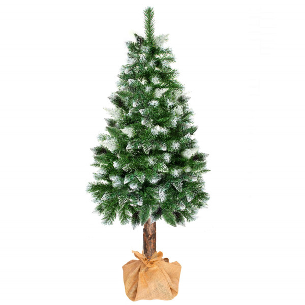 Sztuczna choinka na pniu 220 cm ośnieżona sosna premium 793393