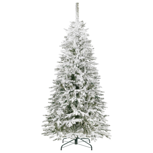 Sztuczna choinka świerk 220 cm ośnieżony jak żywy, nowoczesny, ze stojakiem 765555