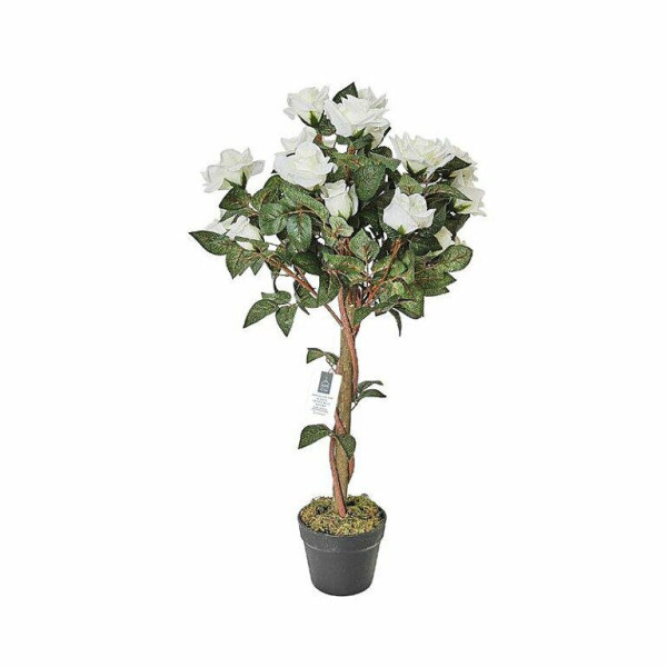 SZTUCZNA ROŚLINA Róża 90 cm w donicy biała z polipropylenu 593878