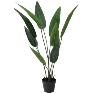 Sztuczna strelicja 110 cm w czarnej donicy 9 liści zielone 1042950 Sztuczna strelicja 110 cm w czarnej donicy 9 liści zielone 1042950