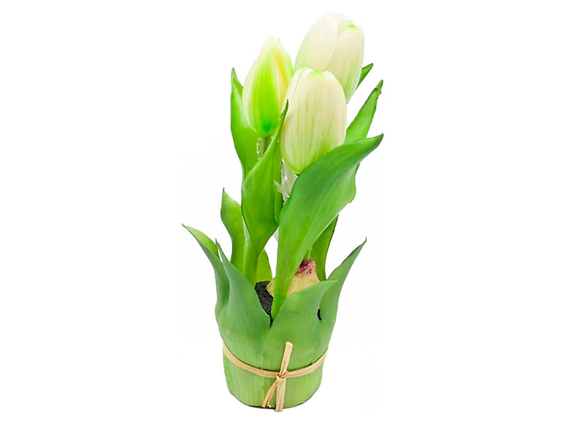 Sztuczne tulipany gumowane w wiązce 3 szt. 20 cm białe 474084