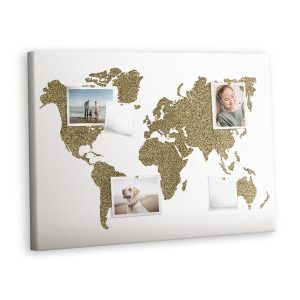 Tablica korkowa 100×70 cm do biura + pinezki Mapa świata 355219