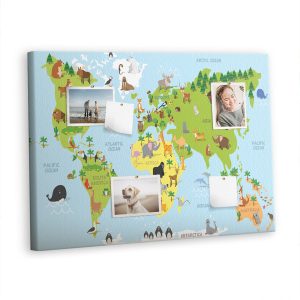 Tablica korkowa 100×70 cm do biura + pinezki Mapa świata 528281