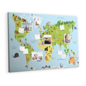Tablica korkowa 120×80 cm do biura + pinezki Mapa świata 528201