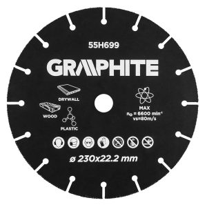 Tarcza tnąca HM 230 x 22.2 mm, GRAPHITE 55H699 158267 Tarcza tnąca HM 230 x 22.2 mm, GRAPHITE 55H699 158267