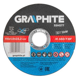 Tarcze tnące do metalu 115×1.0x22.2mm, 10 sztuk GRAPHITE 186097 Tarcze tnące do metalu 115×1.0x22.2mm, 10 sztuk GRAPHITE 186097