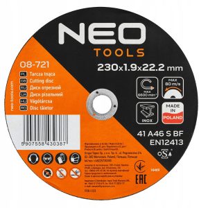 Tarcze tnące do metalu/INOX 230 x 1.9 x 22,2mm 25 sztuk NEO 301632 Tarcze tnące do metalu/INOX 230 x 1.9 x 22,2mm 25 sztuk NEO 301632