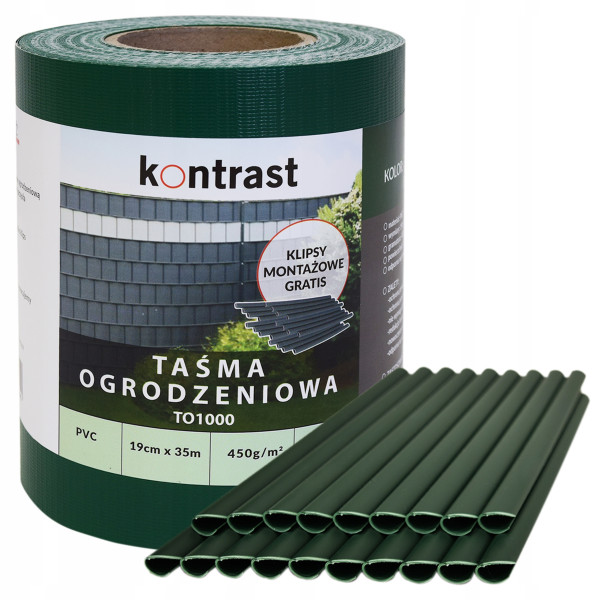 Taśma ogrodzeniowa UV 450 g 19 cm x 35 m klipsy zielona TO1003 868877
