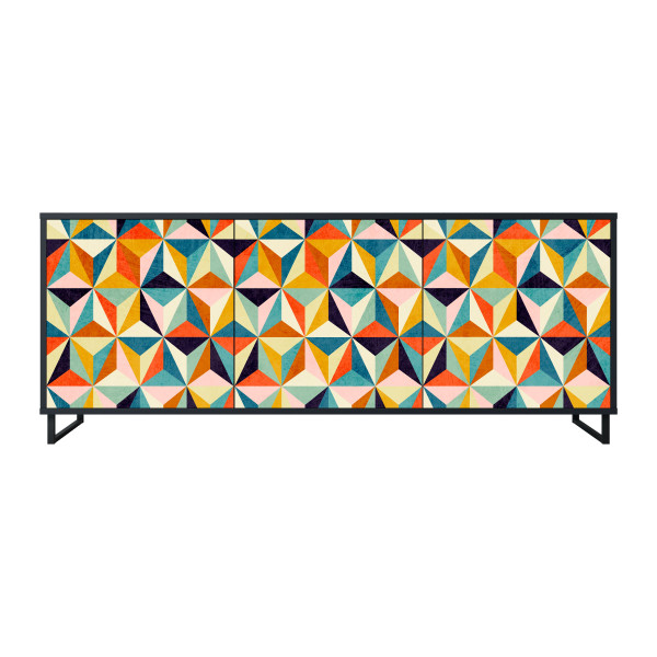 TESSELATE TREASURES Komoda 3 drzwi Czarna-Metalowa ramka czarna 442317