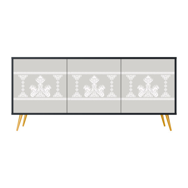THAI GRAY Komoda 3 drzwi Czarna-Metalowa szpilka złota 442356