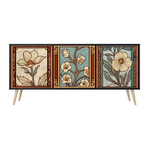 TIMELESS FLORA Komoda 3 drzwi Czarna-Bukowa skośna 441929