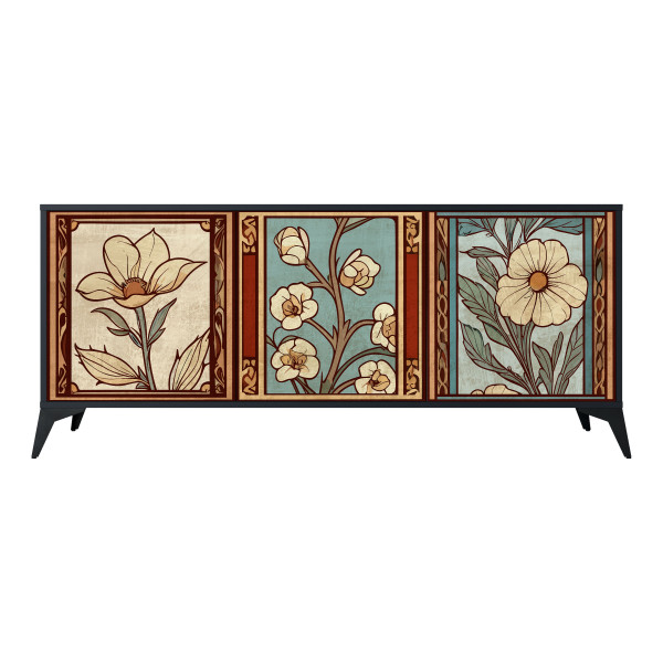 TIMELESS FLORA Komoda 3 drzwi Czarna-Metalowa gwiazdka czarna 442429
