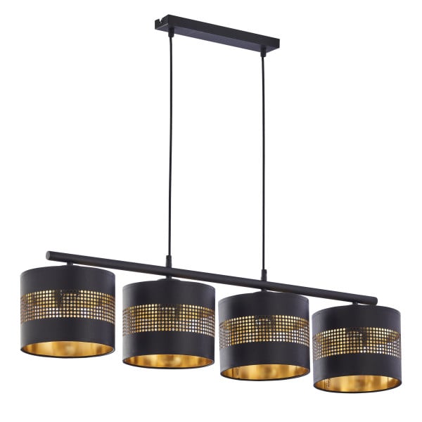 TK Lighting Tago Lampa Wisząca 4 abażury czarny złoty listwa 899853