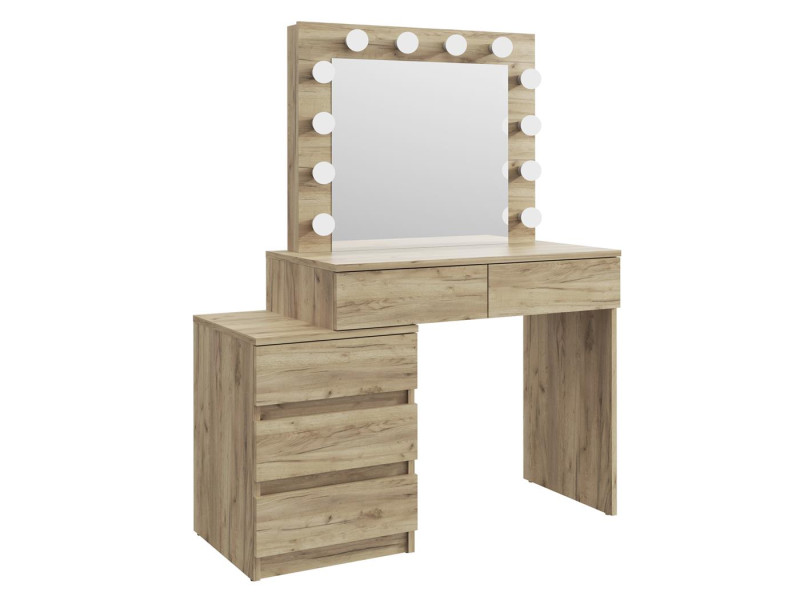 Toaletka Adele 12 LED z lustrem i 5 szufladami dąb craft 915664