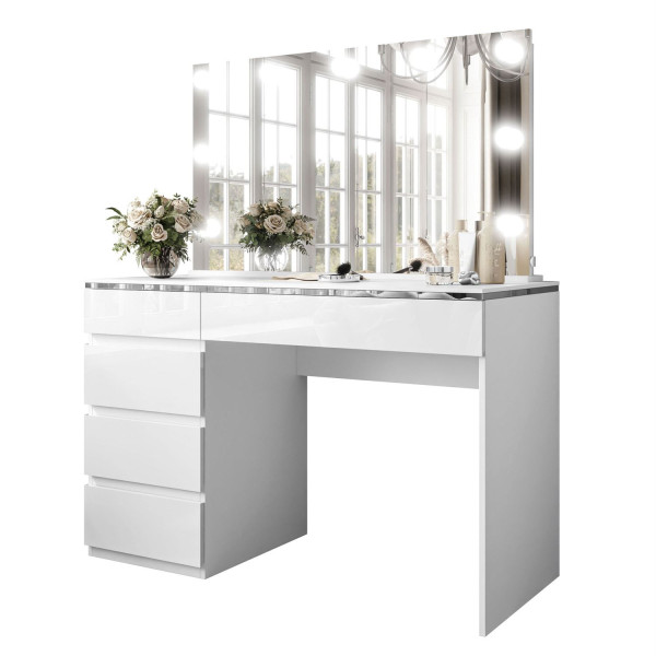 Toaletka AURORA II SILVER ELITE z lustrem i oświetleniem, biała 509496