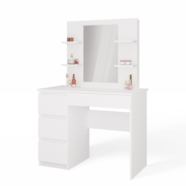 Toaletka Marina 4P Lustro Mijas Lewe 4 Szuflady 4 Półki Biała Do Sypialni 837464