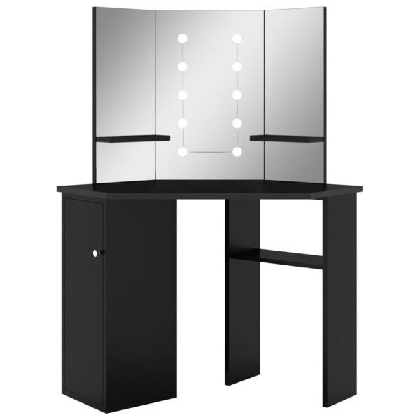 Toaletka narożna z lampkami LED, czarna, 111 x 54 x 141,5 cm 374912