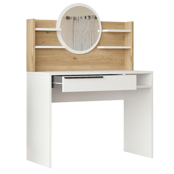 Toaletka z lustrem OCEAN biało-dąb 100x44,4 cm z szufladą 1005025