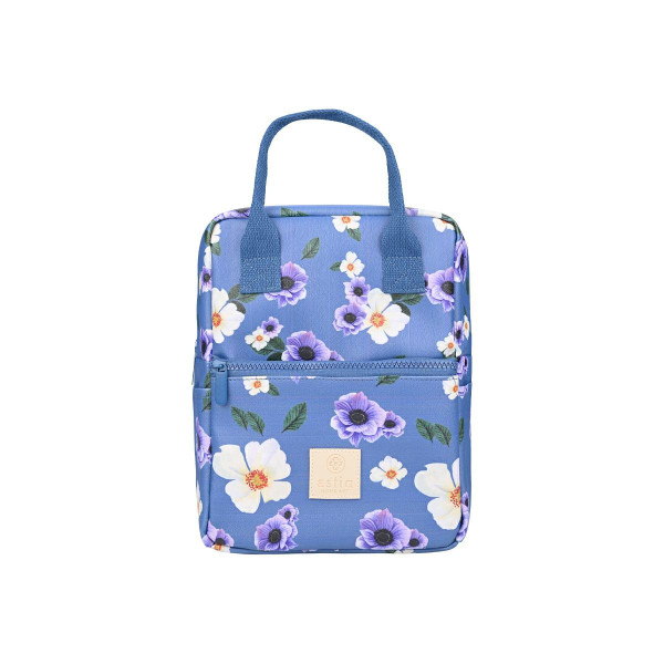 Torba termiczna lunchowa 7 l Garden Blue niebieska w kwiaty z kieszenią 1064614