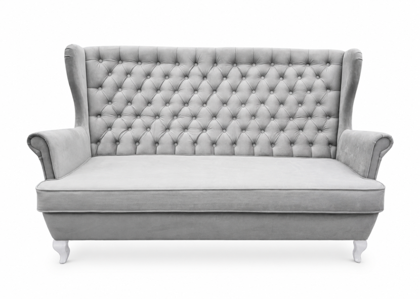 Tradycyjna sofa uszak 3 osobowa chesterfield glamour pikowana szara 238842